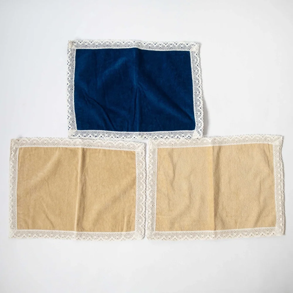 Vintage Terry Cloth & Lace Hand Towels/Placemats Set of 3